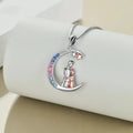 925 Sterling Silver Box Chain Two Tone Mom Daughter Zircon Crescent Moon Pendant Necklace