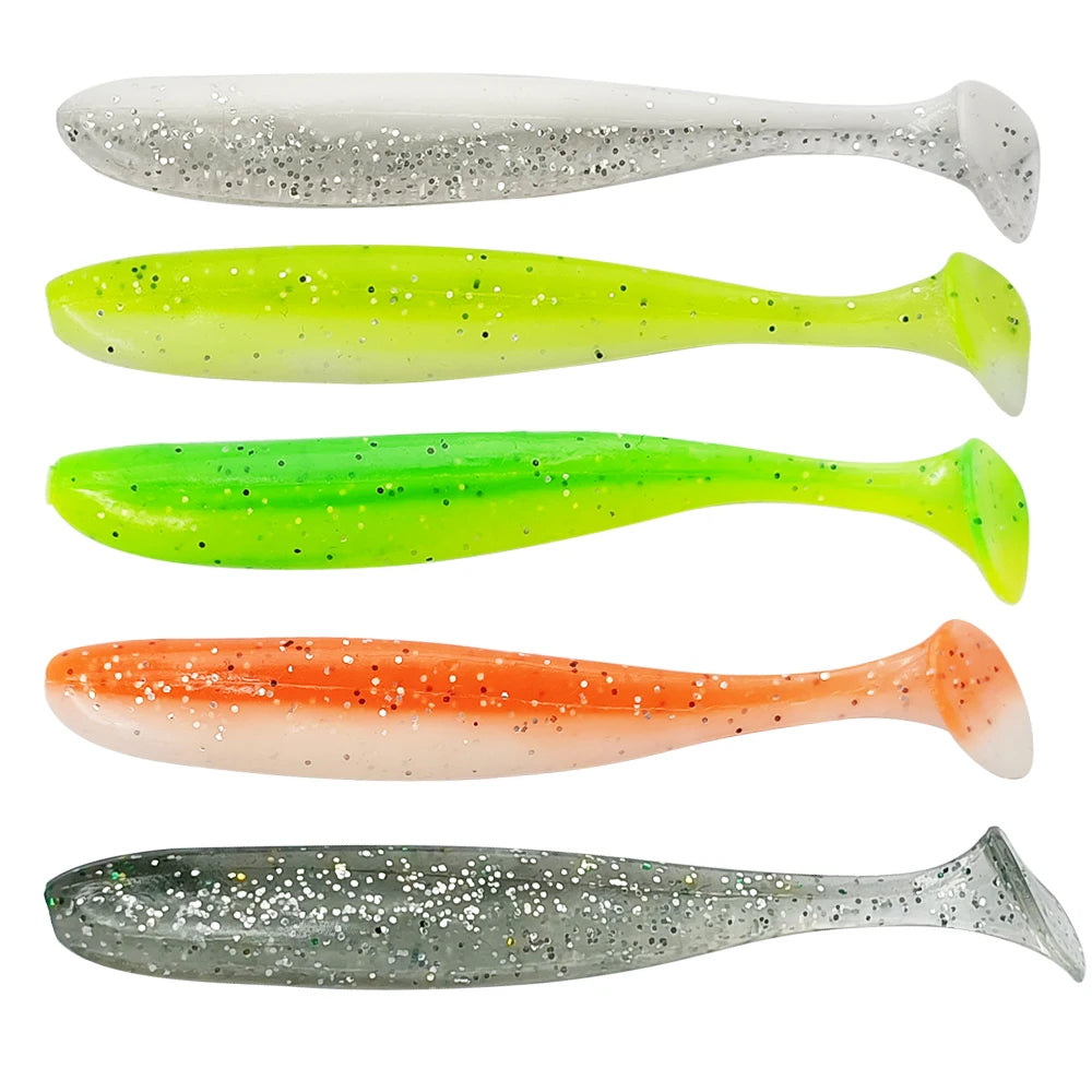 NewBility Easy Shiner PVC Soft Lures 70mm Artificial Soft Bait Double Color T Tail Wobblers for Lake & River Fishing