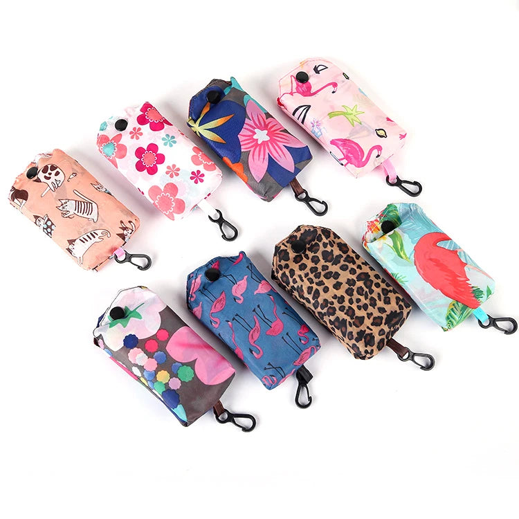 New promotional mobilephone style eco polyester foldable recycle reusable grocery tote shopping bag pouch custom logo stock