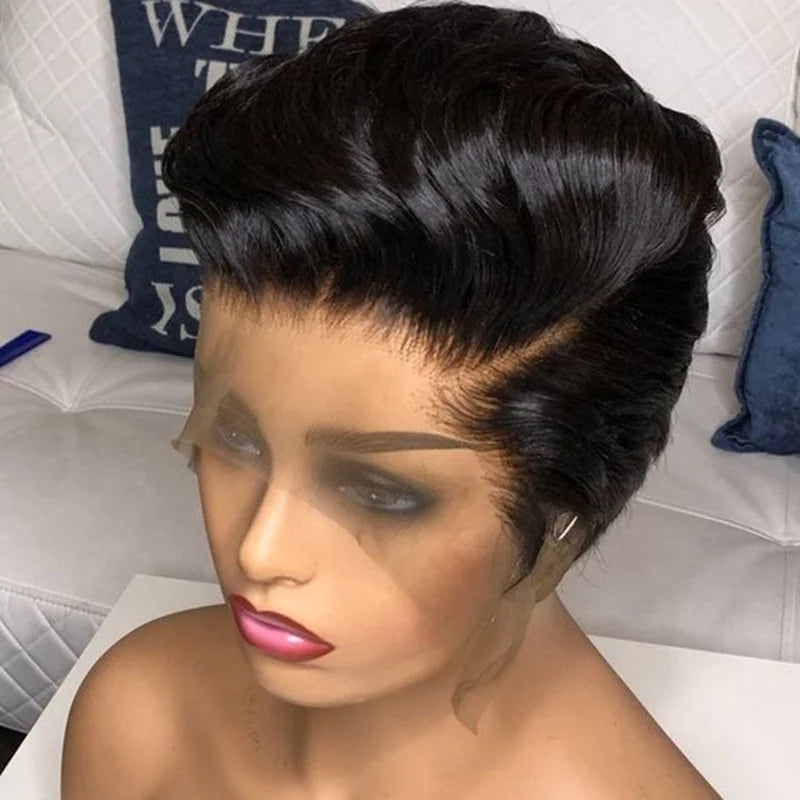 Glueless Peruvian Virgin Short Pixie Cut Straight Human Hair Wig Unprocessed Peruvian Hair Full Hd Lace Front Wig
