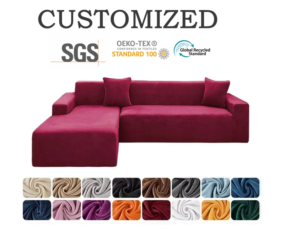 Velvet Sofa Cover Stretch L-shaped Sectional Sofa Cover Full Wrap Thickened Sofa Cover for Living Room