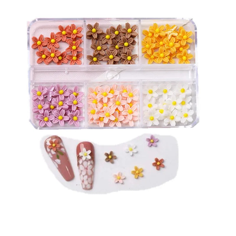 New Multi Colors Natural 3D Nail Acrylic Flowers Nail Decorations Pressed on Nail Resin Flower Decoration