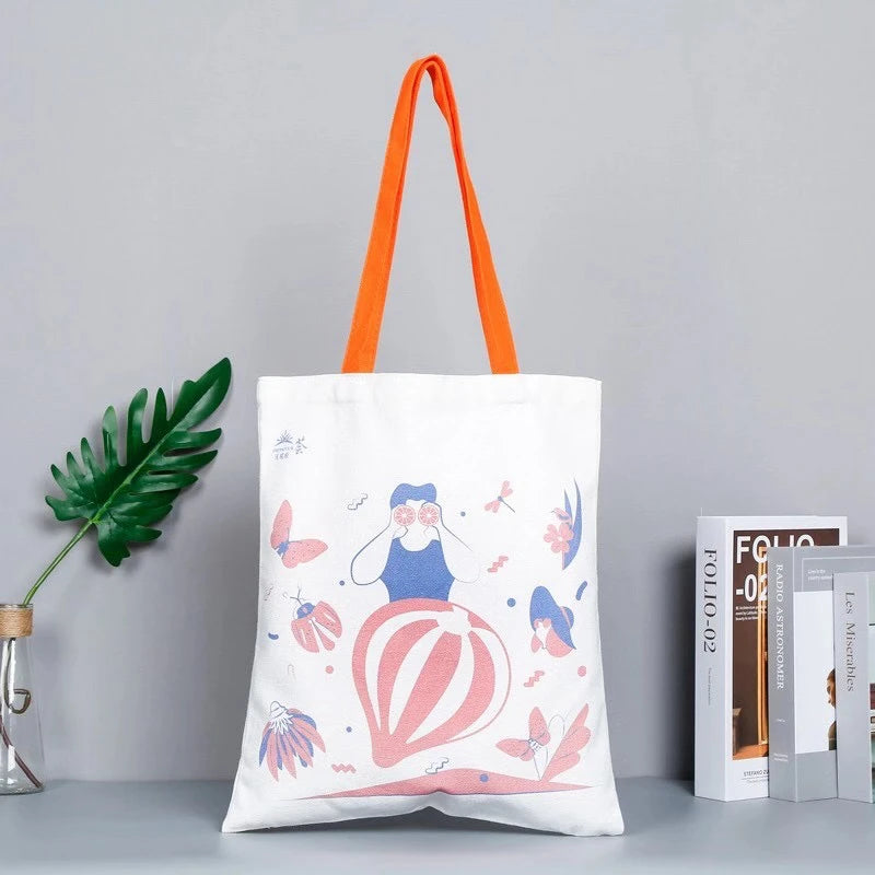 2026 Reusable Foldable Customized Shopping Bag With Logo Woman Handbag Cotton Canvas Grocery Bag