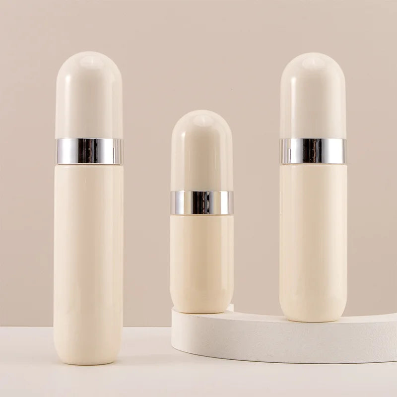 40/60/80ml Plastic Capsule-Shaped Pump Bottles Unique Beige Caps for Toner Liquid Foundation Skincare Lotion Other Liquids"