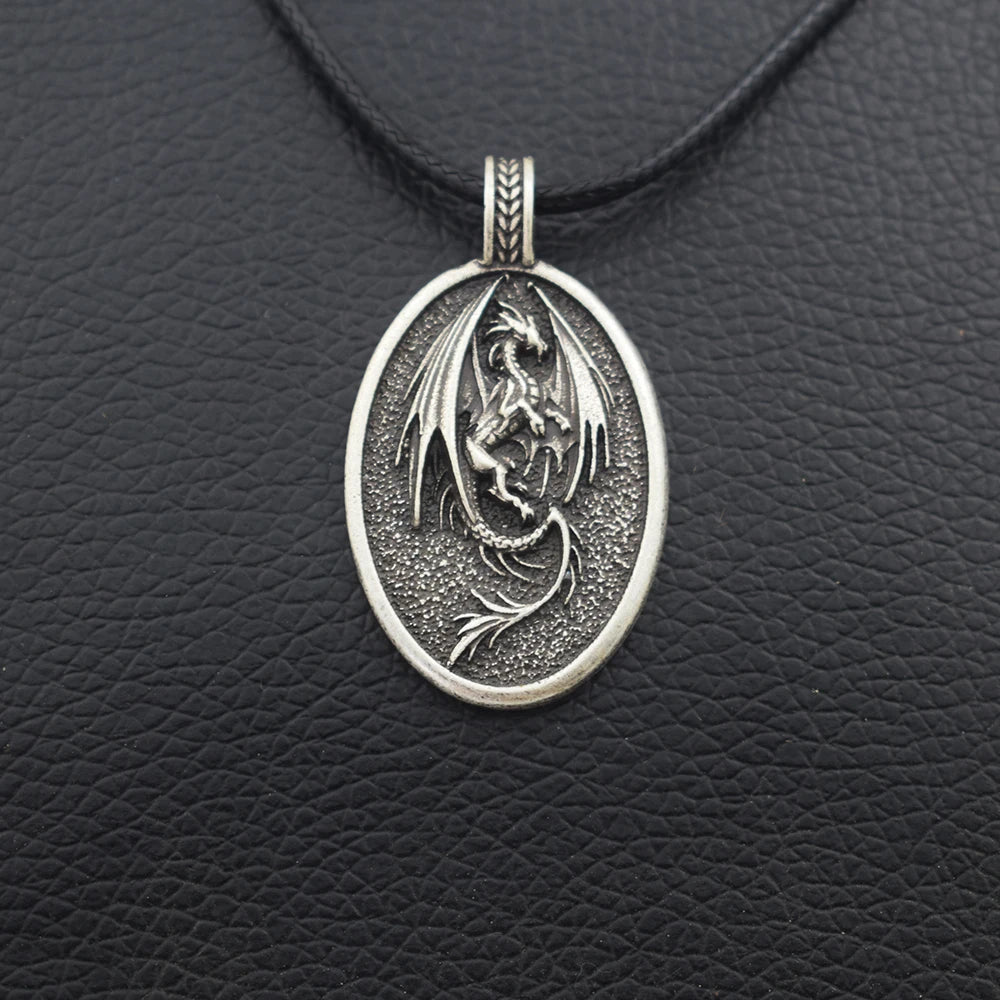 Fantasy Dragon Classic Zinc Alloy Rope Chain Pendant Necklace for Anniversary-Mythical Creature Jewelry
