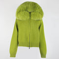 OFTBUY 2025 Women's Winter Autumn Short Knitted Outwear Sweater Casual Hooded Real Fox Fur Collar Zipper Warm Jacket Breathable