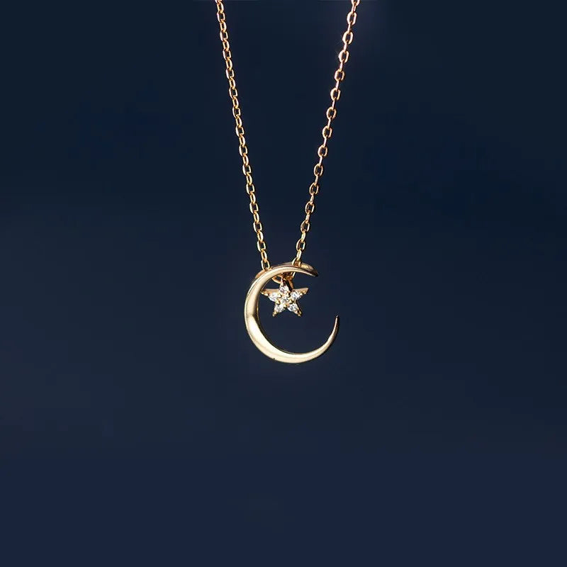 Zircon Star Moon Pendant Necklace 18K Gold Plated Chain 925 Sterling Silver Necklaces Fashion Jewelry for Women