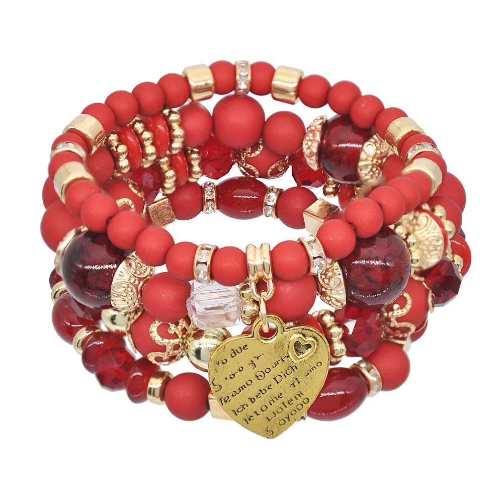 Fashion Bohemian Ethnic Jewelry Personality Multi-layer Bracelets Trendy Crystal Candy Beads Bracelet for Women Girls