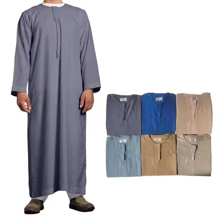 Jubbah Men's Thobe Long Sleeve Emirati Abaya Thobe for Men Kaftan Muslim Saudi Arabia Djellaba Islam Clothing Prayer Robe Afghan