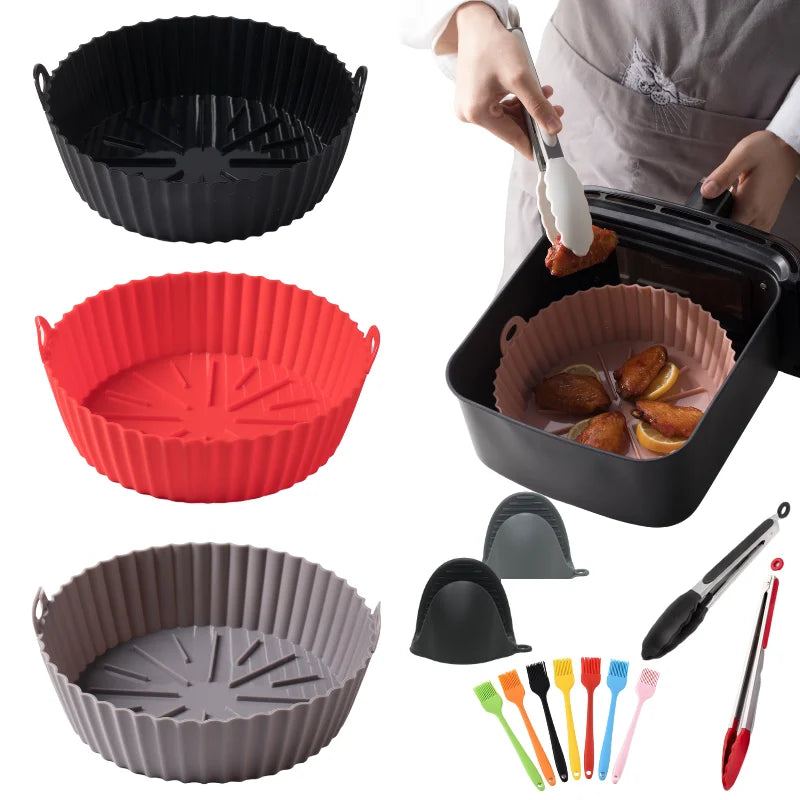 7.9" / 8.5" 160g 2 Packs Air Fryer Silicone Liner Set Reusable Tray Baking Tool Nonstick Pot for Kitchen