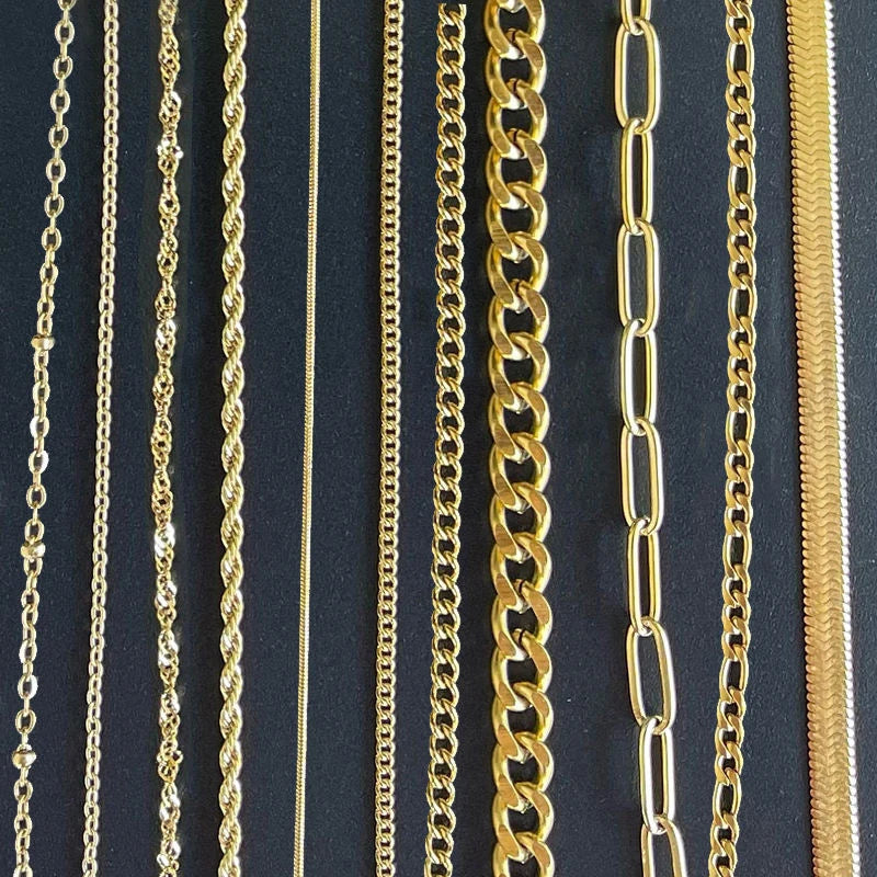 SC Custom 14K Gold Plated Chain Cable Figaro Rope Paperclip Cuban Curb Link Chain 925 Sterling Silver Chain for Men Women
