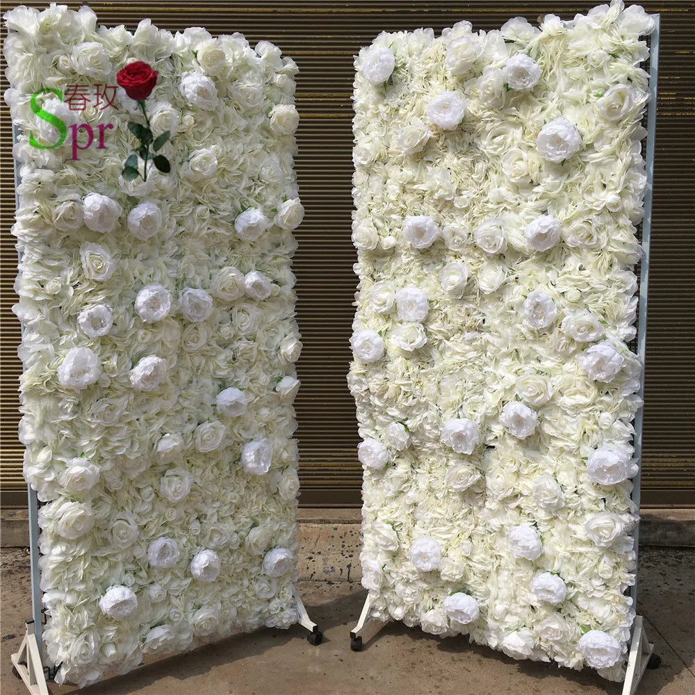 SPR White/Ivory Silk Artificial Flower Wall Panels for Wedding Party Mother's Day & Christmas Events-Stage Backdrop Decor MegaBDM