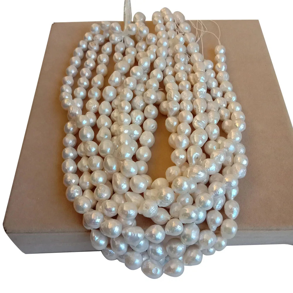 16 Inch Nature Kasumi Baroque Freshwater Pearl in Strandnature White Colorno Any Repaired 9-10.5 mm