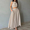 Enyami Custom High-Quality Summer Ramie Vest Casual Two-Piece Cotton Linen Sleeveless Cropped Top Maxi Skirt Women Set