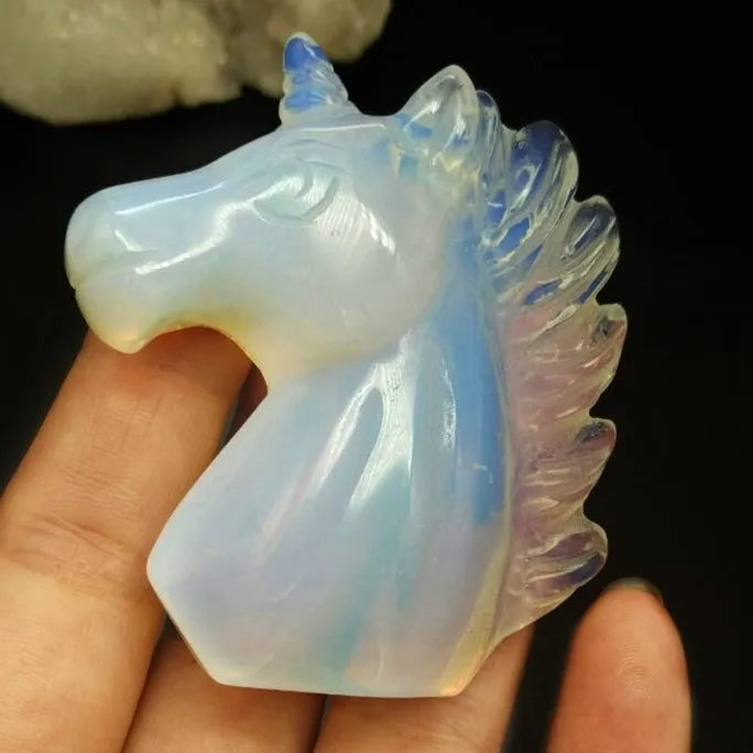 HY Wholesale Natural Opalite Carving Animal Gemstone Art Sculpture Stone Unicorn for Decoration