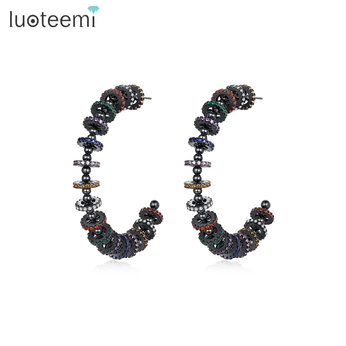 LUOTEEMI Luxury Design Jewelry Earing Woman Big Exaggerated Jewellery Fashion Hoop Earring With Charm