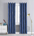 Grommets Navy Blue Stripe Silver Foil Print Noise Reducing Blackout Window Curtains Thermal Insulated for Living Room