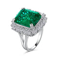 925 Sterling Silver Luxury Paraiba High Carbon CZ Emerald Ring Rhodium Plated Prong Setting Elegant Style Women's