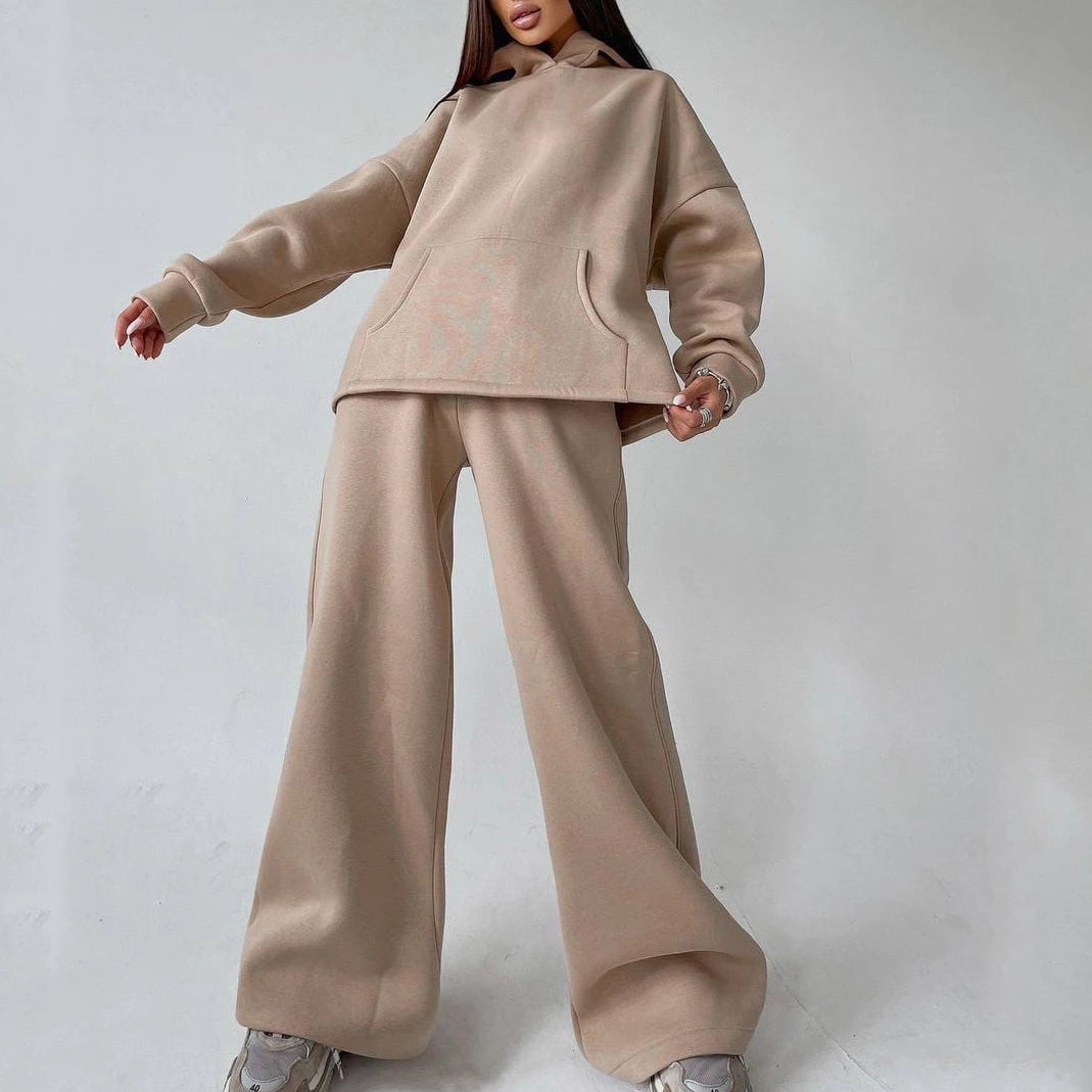 L23099 Two Piece Set Women Clothing Winter Jogger Jumpers Gym Custom Workout Fleece Loose Oversize Sweatshirt Jogger Set