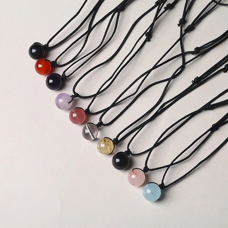 Crystal Gemstone Genuine Real Stone Amethyst Rose Quartz Citrine Aquamarine Birthstone Lucky Stone Necklace for Women Men