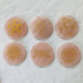Natural Pink Healing Crystal Stone Slab Laser Engraving Rose Quartz Round Slice for Ornament
