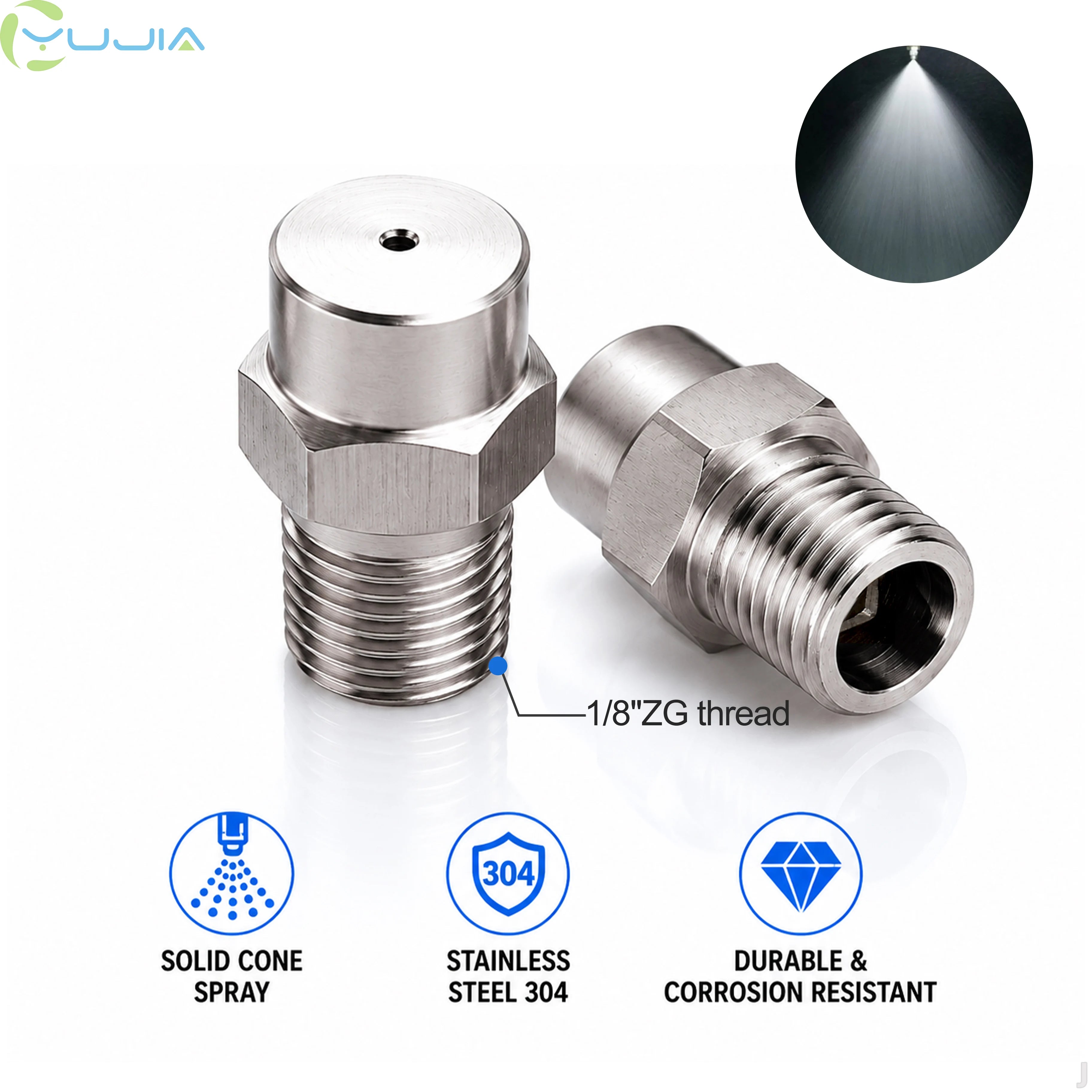 BSPT 1/8" Stainless Steel Solid Cone Spray Nozzle High Pressure for Cleaning Humidification & Dust Removal