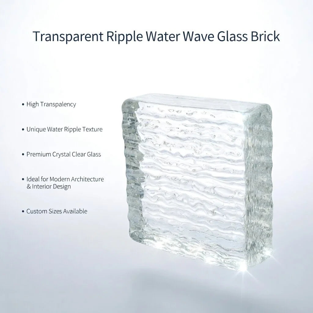 ADL Wholesale 150*150*50mm Solid Square Corrugated Glass Bricks with Water Ripple Design for Kitchen & Living Room Walls