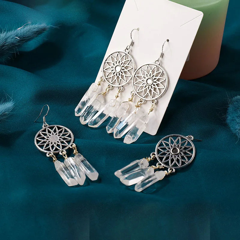 Natural Crystal Dreamcatcher Earrings Clear Crystal Stone Earrings Female Jewelry