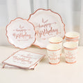 Serve 16 Rose Golden Happy Birthday Tableware Plates Disposable Tableware Plates Party Paper Plates for Happy Birthday Supplies