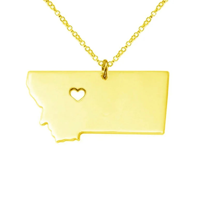 Hot Sale the United States of America Montana Map Jewelry Titanium Stainless Steel Montana Map Pendant Necklace