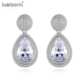 LUOTEEMI the Latest Design Earring Fashion AAA Big Cubic Zircon Stone Water Drop Earrings for Women