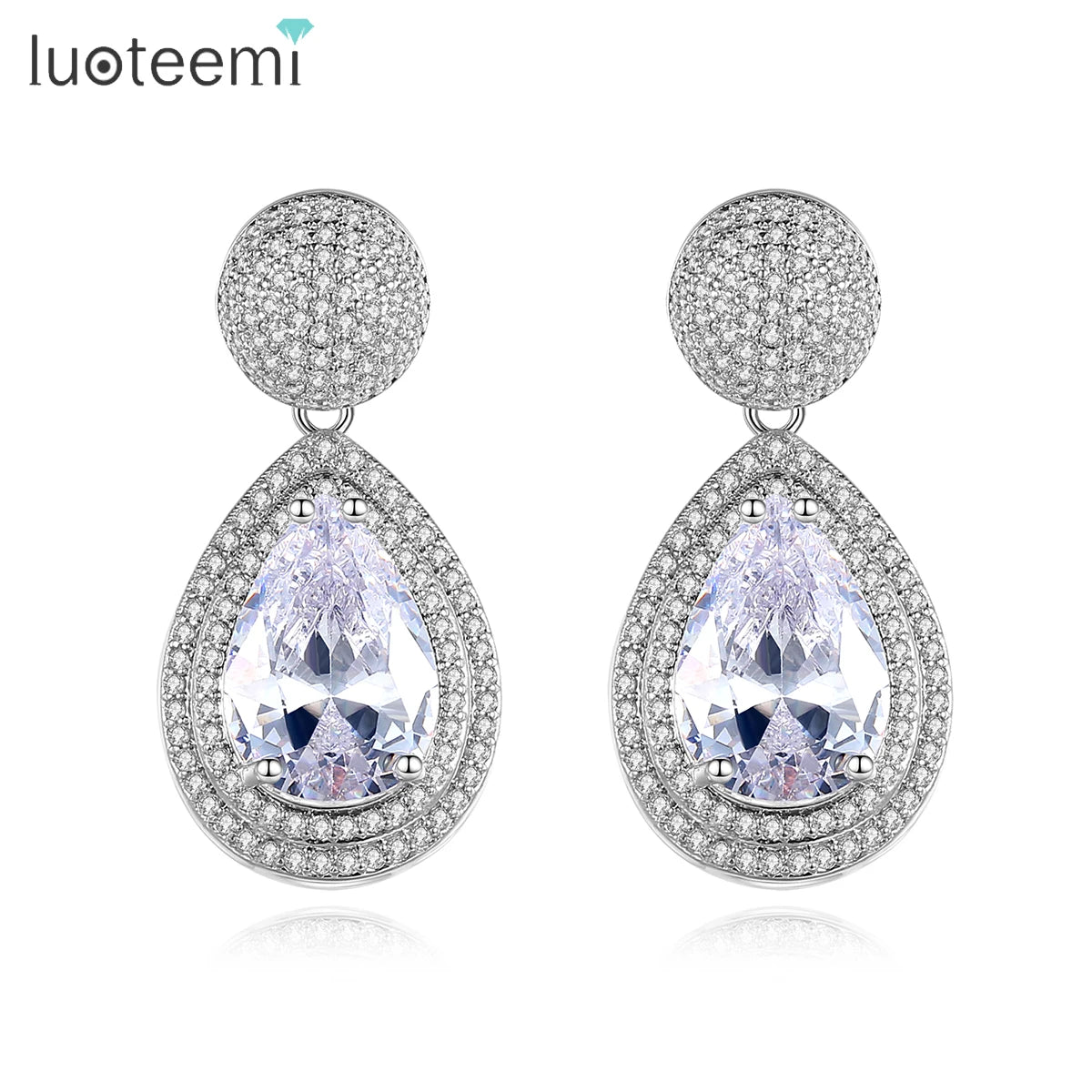 LUOTEEMI the Latest Design Earring Fashion AAA Big Cubic Zircon Stone Water Drop Earrings for Women