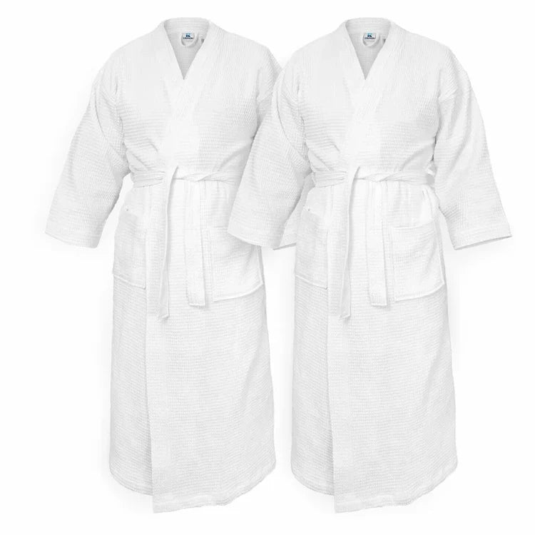 Men Kimono Robe Waffle Bathrobes Luxury 100% Cotton Bathrobe Custom Embroidered White Waffle Robe  Hotel Spa Waffle Bath Robe