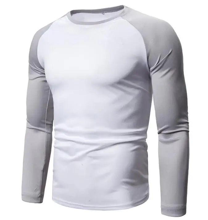 New Men's Color Blocked Top Men's Long Sleeved T-shirt Splicing Round Neck Quick Dry Sport T-shirt