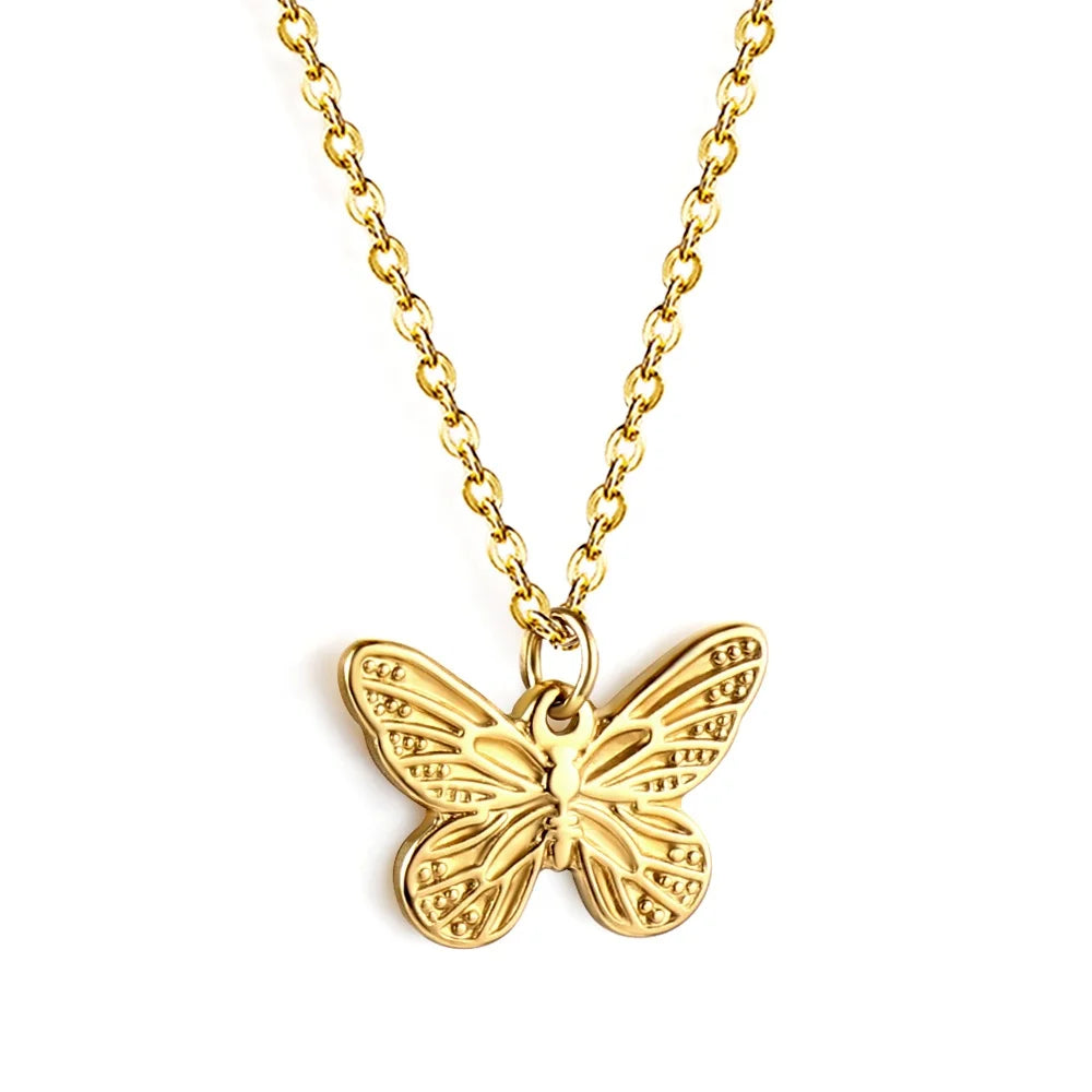 Custom Exquisite Butterfly Jewelry Necklace Non-tarnish Stainless Steel Gold Plated Butterfly Pendant Necklace for Women