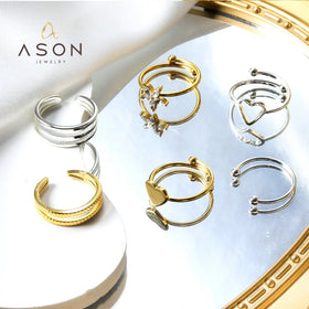 Ason Adjustable Flower Shape Zircon Stone Heart Resizable Ring Women Stainless Steel 18K Gold Plating Valentine Rings for Couple