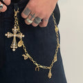 Exaggerated Large Cross Cowboy Hat Heart Pendants Jeans Pants Chains Vintage Street Wear Accessories Fashion Jewelry Accessories