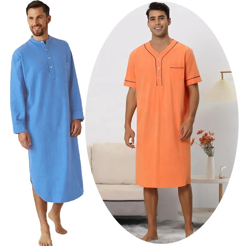 African Clothing Muslim Nightgown Arabian Pajamas Kaftan Nightshirt Abaya Robe Islamic Gown Sleep Shirt Nightwear Sleepwear