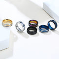 Comfort Fit 8mm Center Grooved Beveled Edges Black Blue Tungsten Carbide Ring  Men's Wedding Band Rings