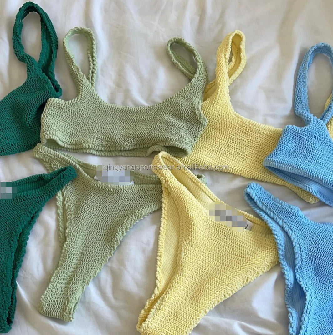 2023 Recycled Eco-Friendly Fabric Custom Woman Swimsuit OEM Manufacture Mini String Ribbed Bikini Brazilian Plus Size Beachwear