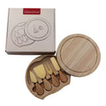 Luxury Round Wooden Bamboo Cheese Board and Knife Set Charcuterie Knife Set Charcuterie Board with 4 Cheese Knives