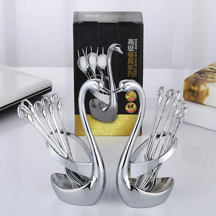 Swan Creative Tableware Set Disposable Zinc Alloy Fruit Fork Spoon Fashionable Western Design for Coffee Spoon Base Included
