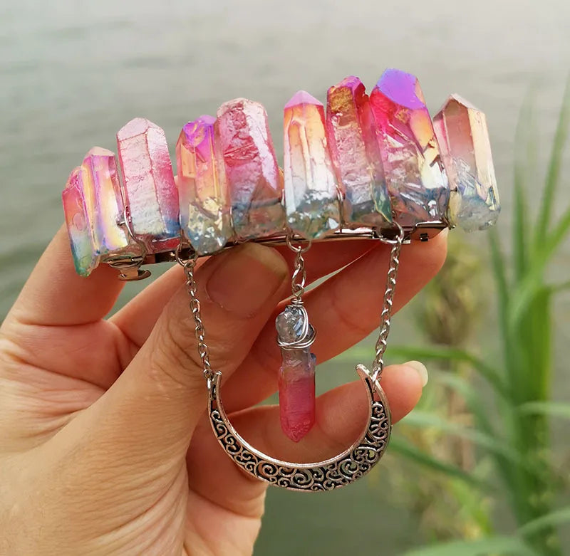 2026 Summer Well-welcomed Natural Crystal Handmade 8cm Colorful Moon Accessories Hair Clip Bridal Hair Comb