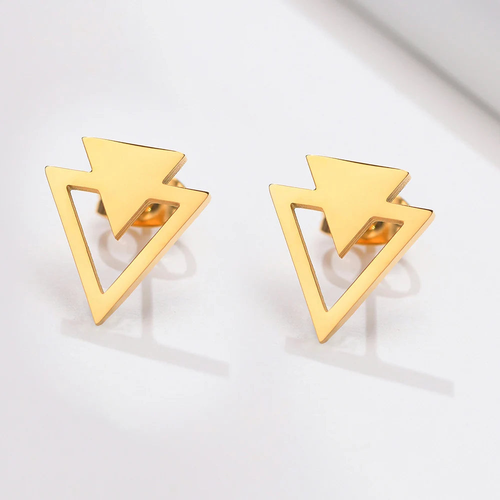 China Jewelry Supplier's Geometric Triangle Stud Earrings Gold-Plated Stainless Steel Trendy for Weddings Parties Men Women