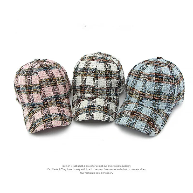 Wholesale Korean Fashion Plaid Hard Top Baseball Caps Women Outdoor Sun Shield Custom Baseball Cap