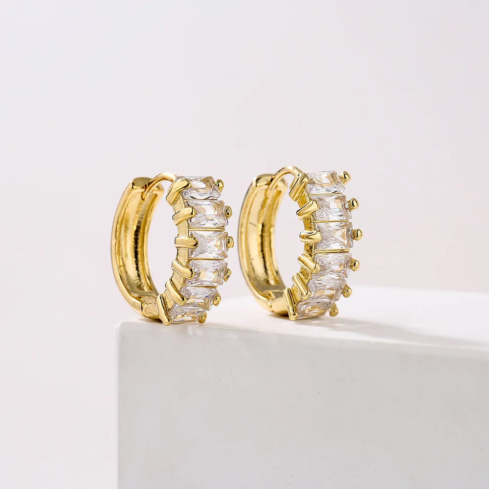 DAIHE Copper Plated 18k Gold Zircon Earring Women Light Luxury Senior Retro Earrings