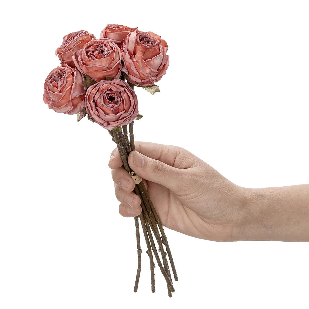 2023 New Design Bridal Bouquet  6 Heads Rose Bunch Banquets Artificial Silk Purple Rose Flower Bunch for Wedding Ho