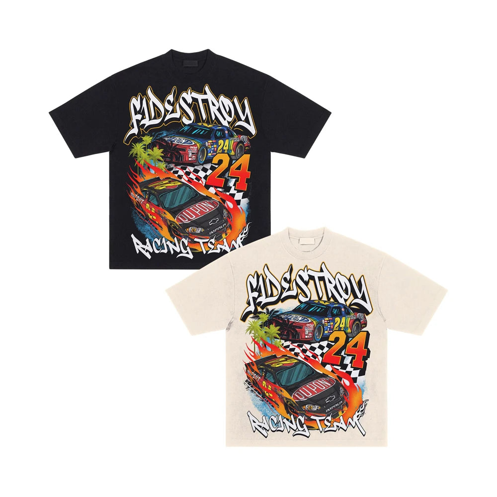Custom LOGO 300g Heavy T-shirt Clothes High Street Ins Short Sleeves West Coast Original Loose Summer Printed T Shirts for Men