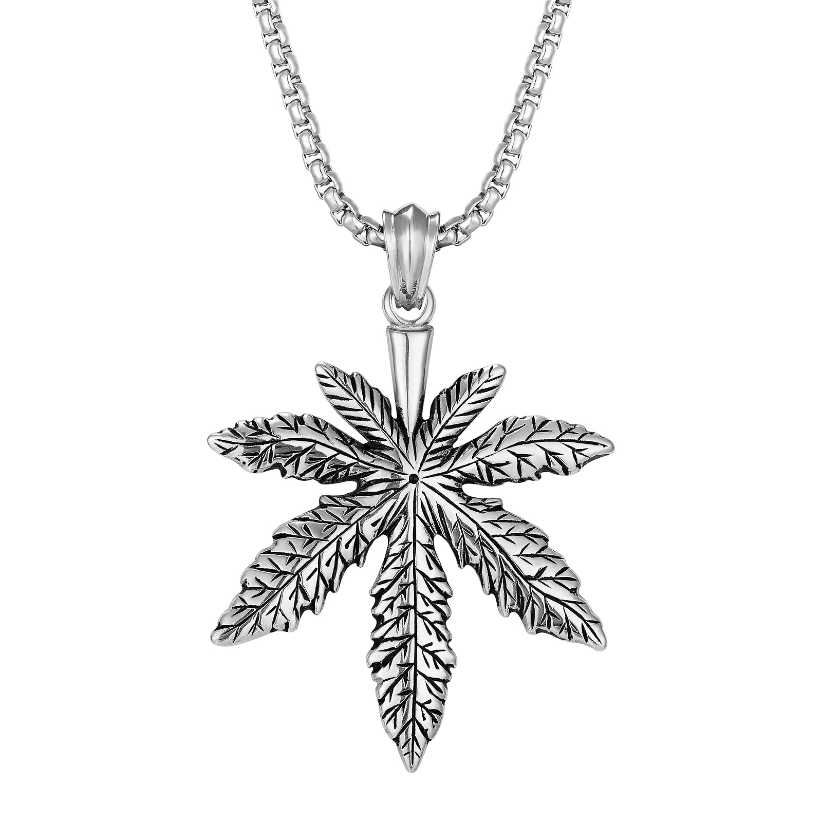 Fashion Hip Hop Jewelry Gold Silver Maple Leaf Necklace Domineering Men Hemp Pendant for Men