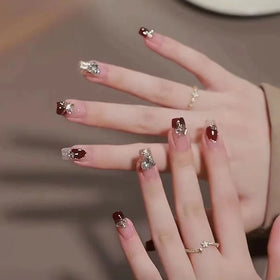 Wholesale Private Label French Tip Full Cover Press on Nails ABS Material Finger Use with Gel